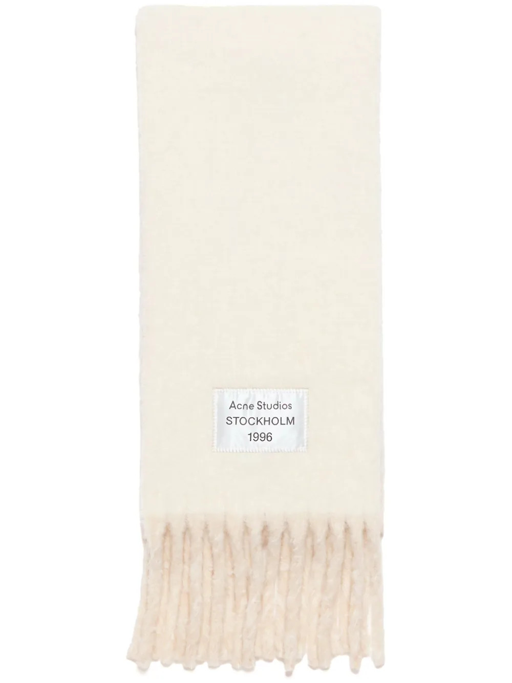 Acne Studios logo-patch Fringed Scarf | White | FARFETCH | Farfetch Global