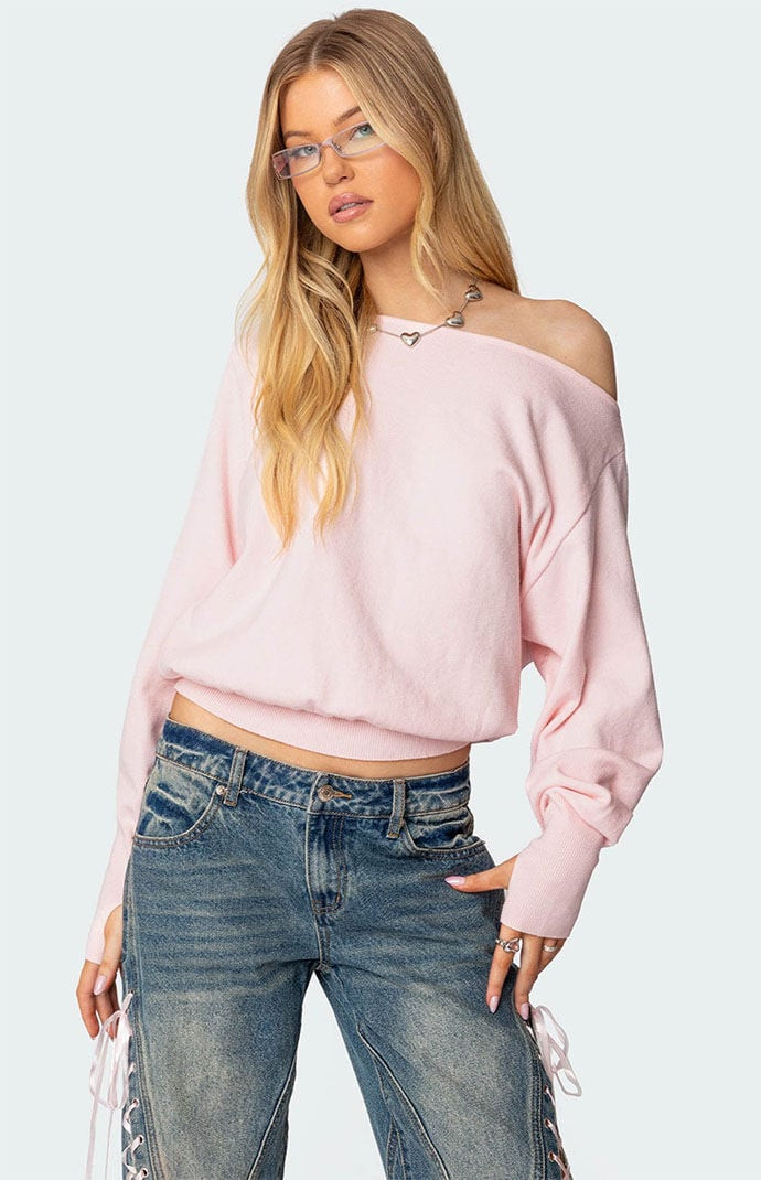 Edikted Women's Off Shoulder Oversized Sweater in Light Pink - Size Small | PacSun