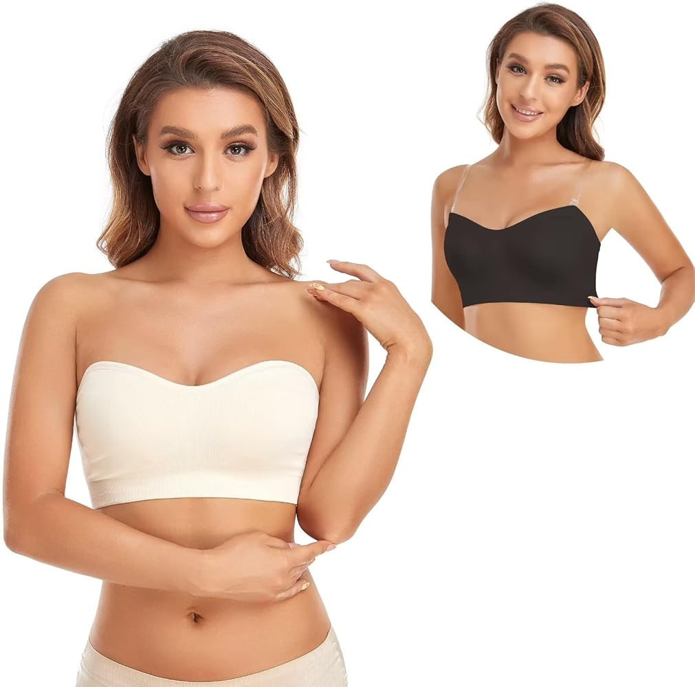 Strapless Bra for Women Non-Slip Silicone Padded Bandeau Bra Wireless Tube Top Bra | Amazon (US)