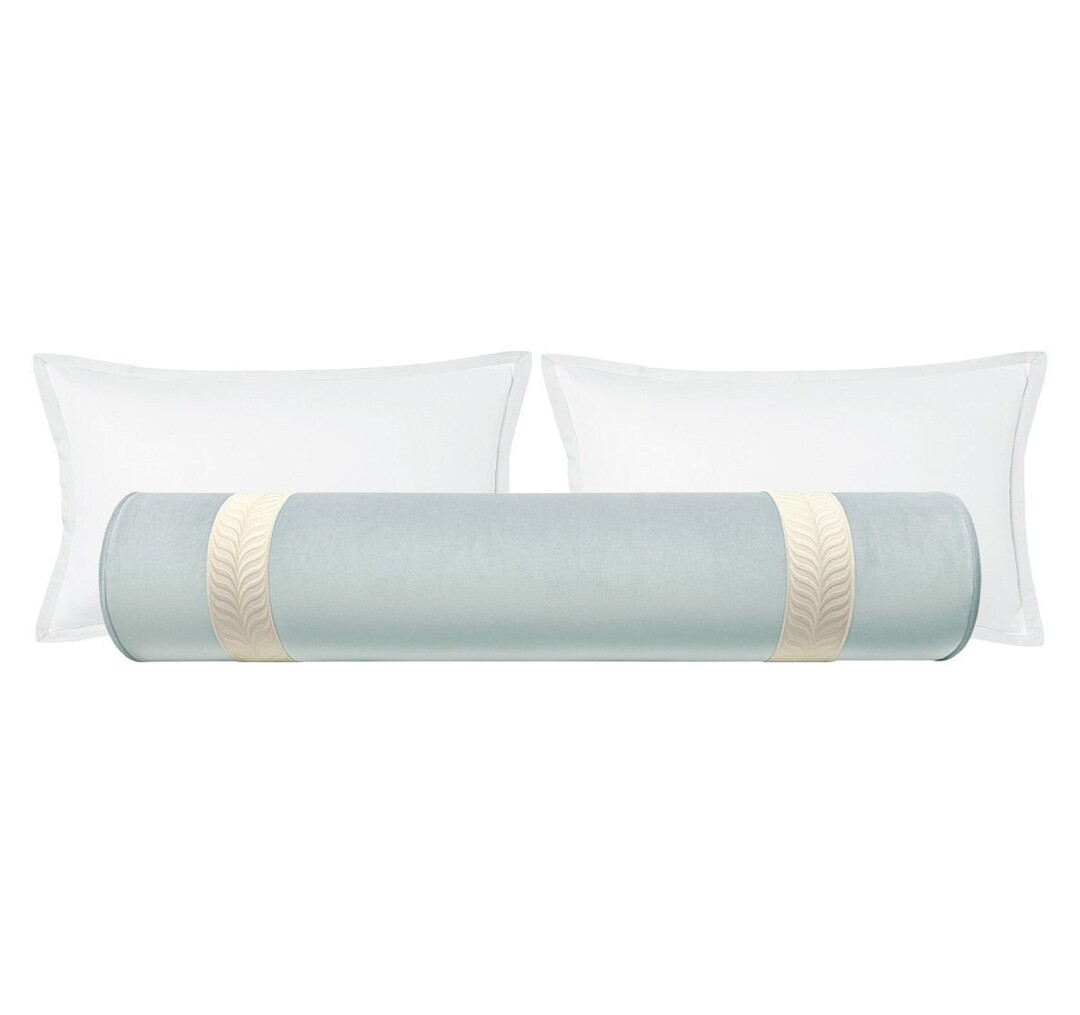 The Bolster : Melrose Velvet // Mist & Trellis Trim // Bone Solid Velvet Blue Velvet Bolster Bedr... | Etsy (US)