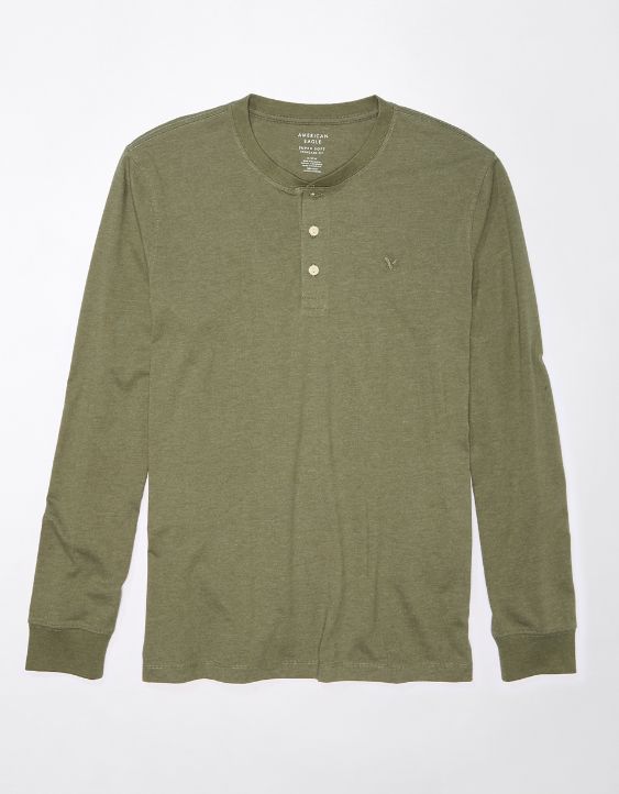 AE Super Soft Legend Long-Sleeve Henley T-Shirt | American Eagle Outfitters (US & CA)