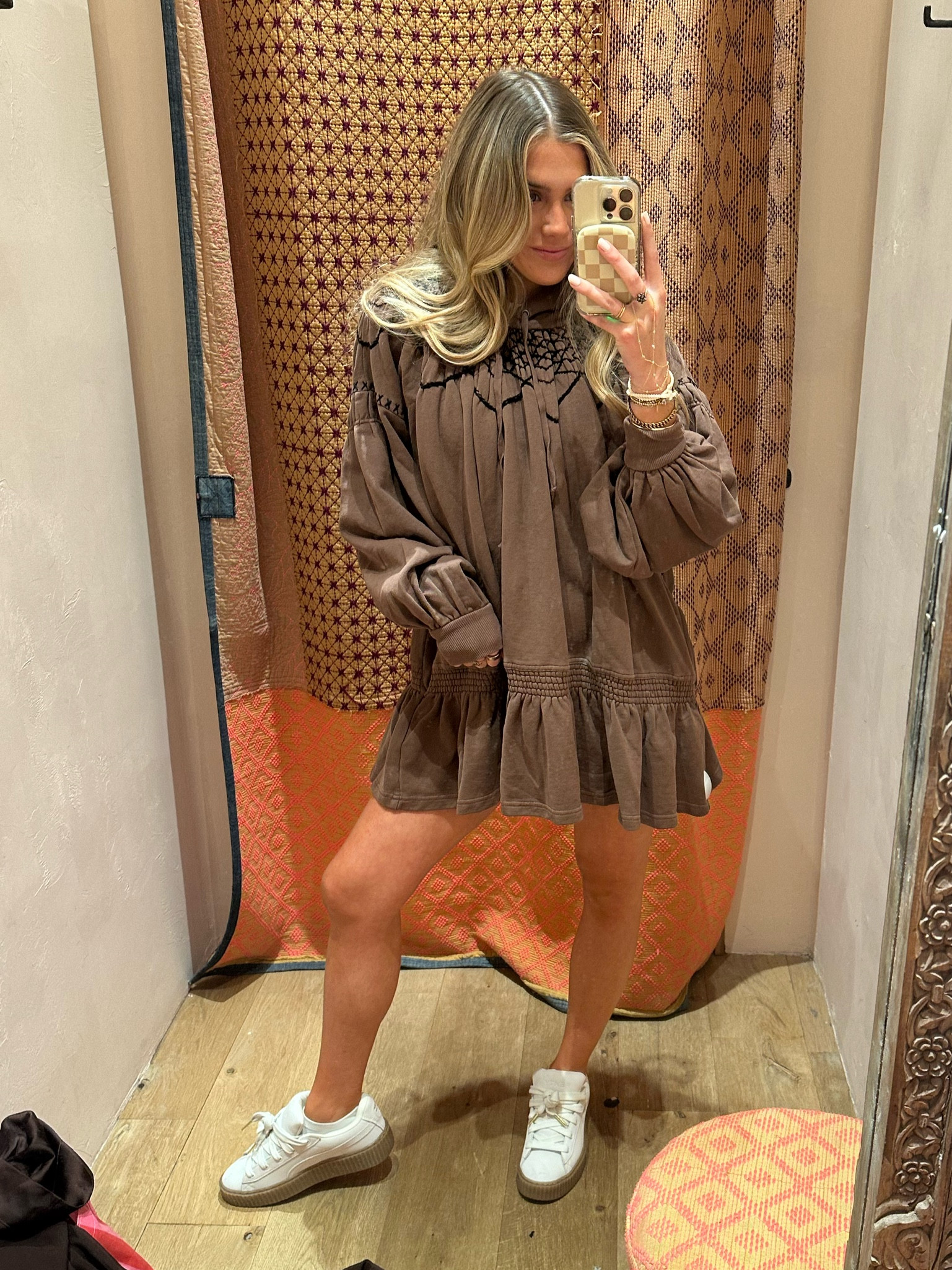 Free people Marty smocked mini dress size small.  The perfect combination of comfy and cool, this mini is featured in a soft cotton fabrication and drop-waist silhouette with smocked detailing and contrast embroidery.

Fit: Shapeless, relaxed fit; A-line hem
Features: Soft cotton fabrication, hooded-neckline with adjustable drawstrings, puffy drop-shoulder sleeves with elasticated cuffs, drop-waist with smocked detail, gathered hem

#LTKSeasonal #LTKStyleTip #LTKSaleAlert