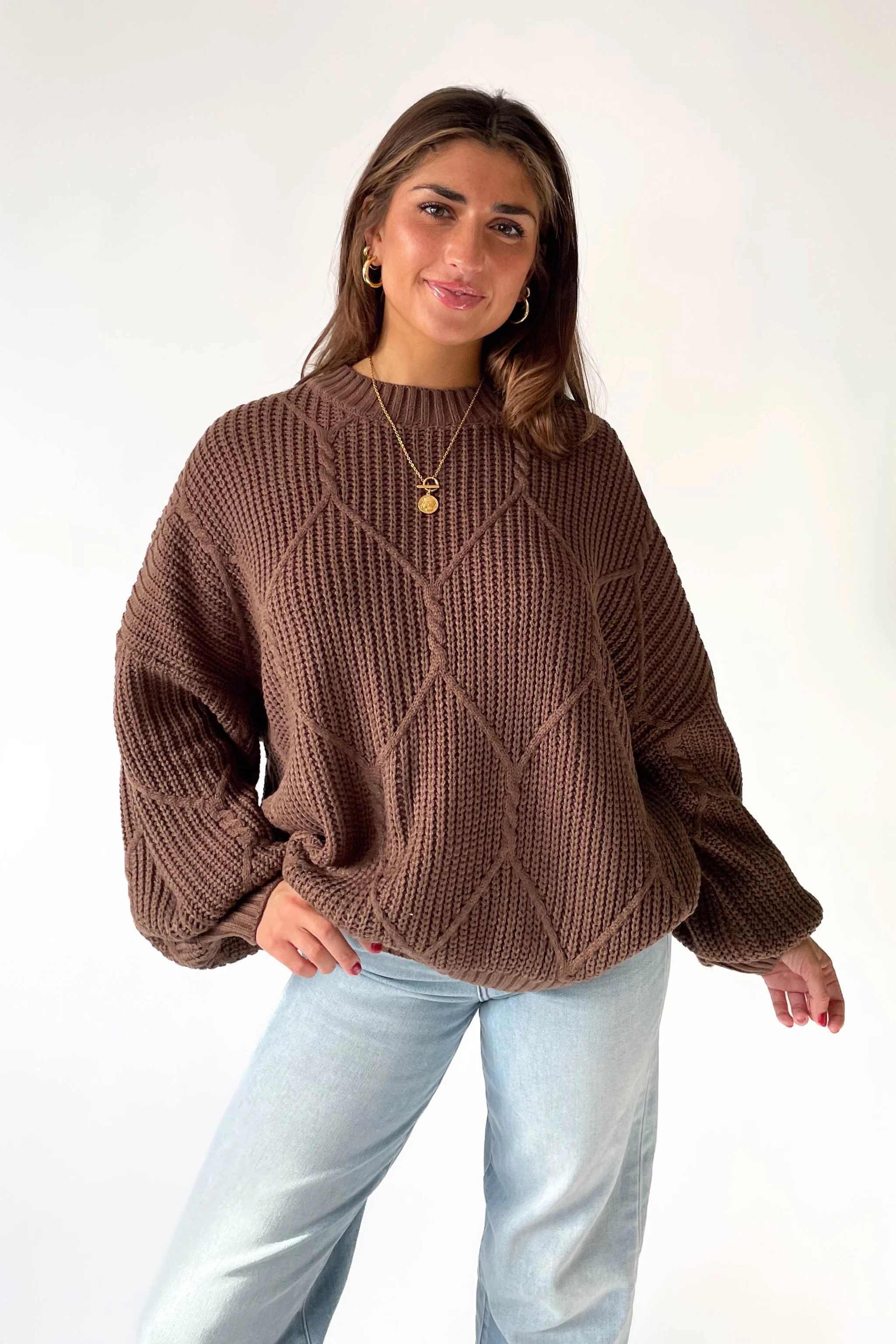 Logan Oversized Sweater in Brown | Grey Bandit