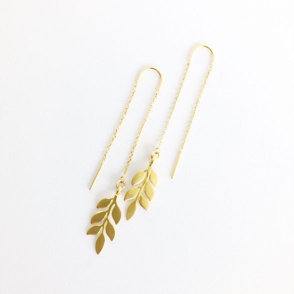 Sanctuary Project Dainty Olive Branch Threader Drop Earrings Gold | Target