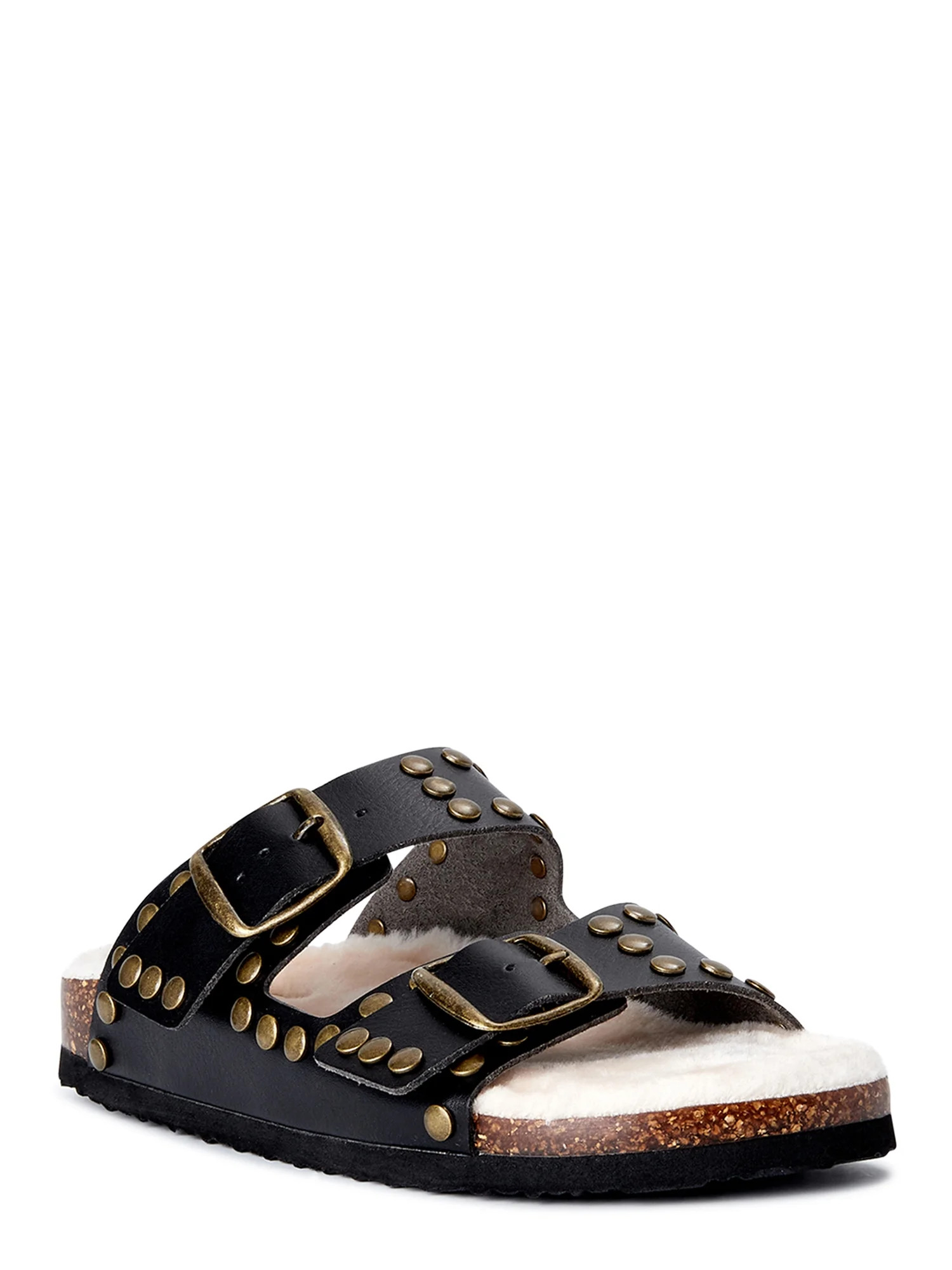 Scoop Women's Studded Faux Shearling Double Strap Sandals | Walmart (US)