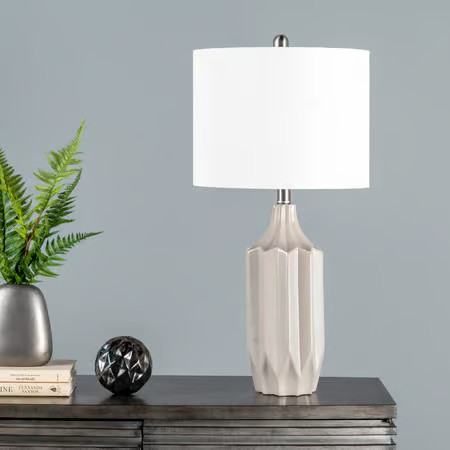 Taupe 27-inch Fluted Ceramic Standard Table Lamp | Rugs USA