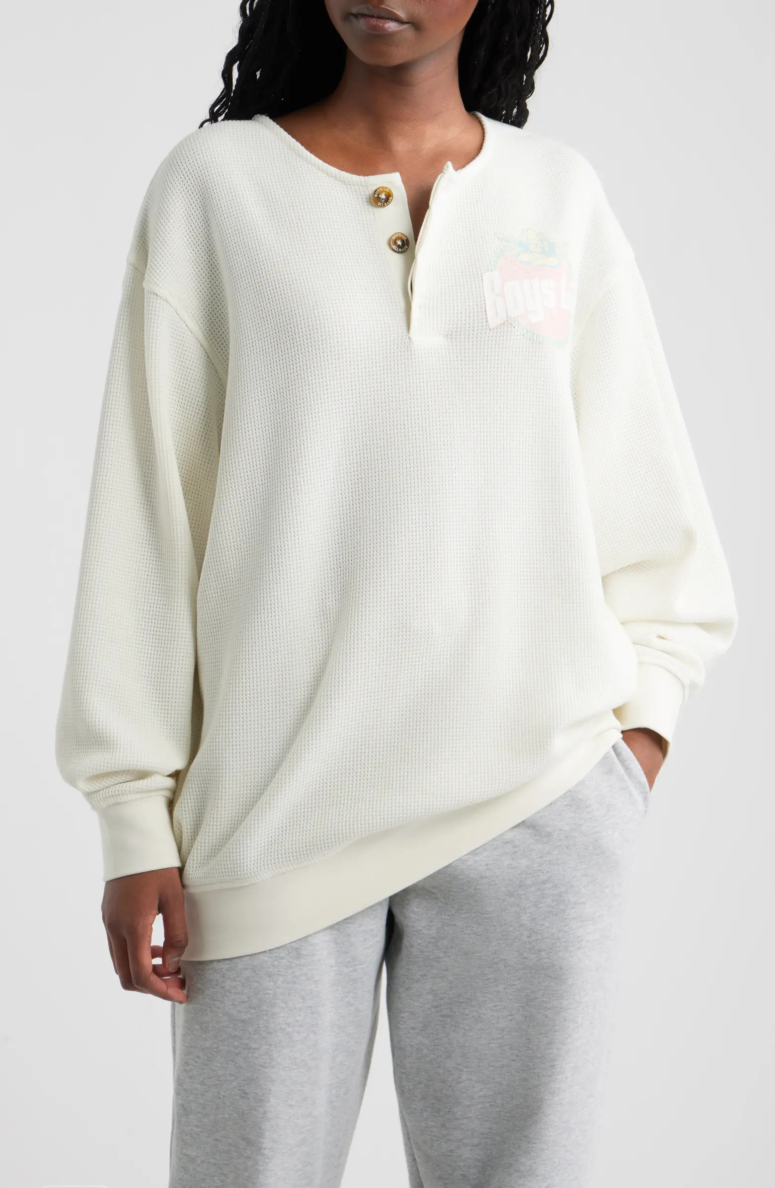 Breakfast Beers Graphic Waffle Knit Henley Sweatshirt | Nordstrom