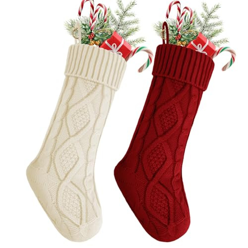 YOGINGO 2 Pack Christmas Stockings - Personalized Christmas Stockings, Large 18 Inches Christmas Stocking Hold All Surprises, Knitted Gift Stockings & Farmhouse Christmas Decor | Amazon (US)