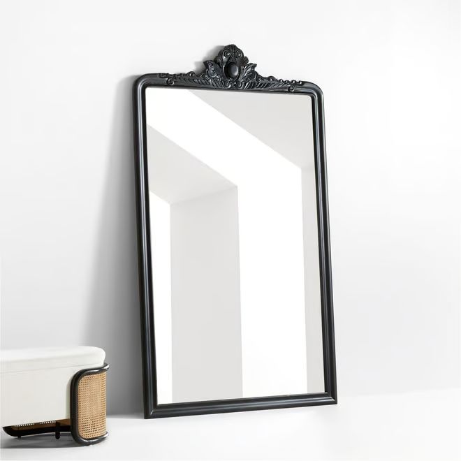 Levon Black Carved Wood Wide Floor Mirror by Leanne Ford + Reviews | Crate & Barrel | Crate & Barrel