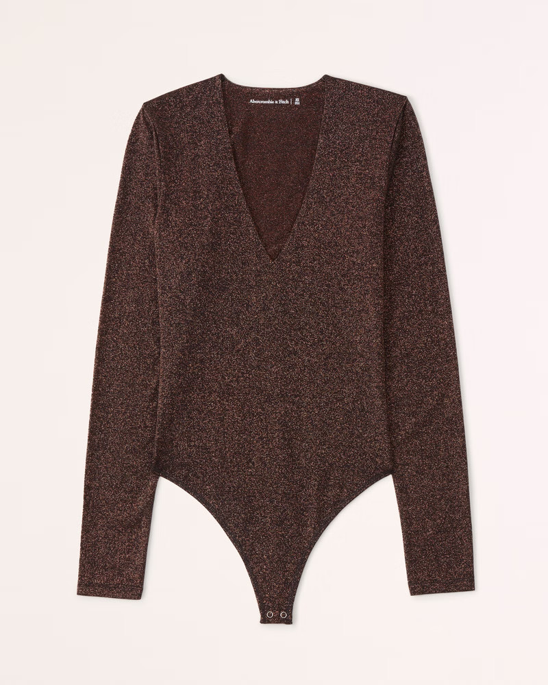 Long-Sleeve Sparkle V-Neck Bodysuit | Abercrombie & Fitch (US)