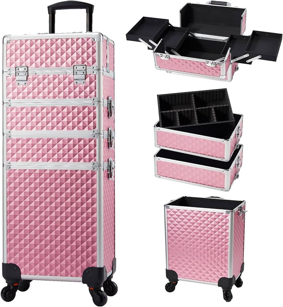Stagiant Rolling Makeup Train Case Cosmetology Case on Wheels 4 in 1 Large Cosmetic Organizer Box... | Amazon (US)
