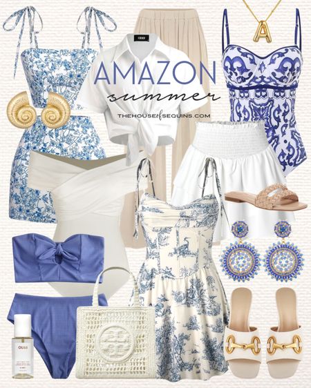 Shop these Amazon summer outfit and resortwear finds! Vacation Outfit, beach travel outfit, swimsuit coverup, bikini, mini dress, matching set, palazzo pants, ruffle skirt, bodysuit, cropped shirt, corset dress, Tory Burch crochet tote bag, braided sandals, and more! 

#LTKFindsUnder50 #LTKSwim #LTKSeasonal