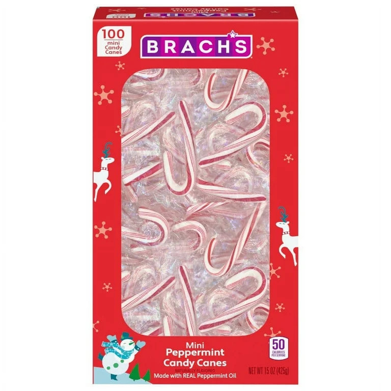 Brach's Mini Peppermint Holiday Candy Canes, Christmas Stocking Stuffer Candy, 100 Count Box | Walmart (US)