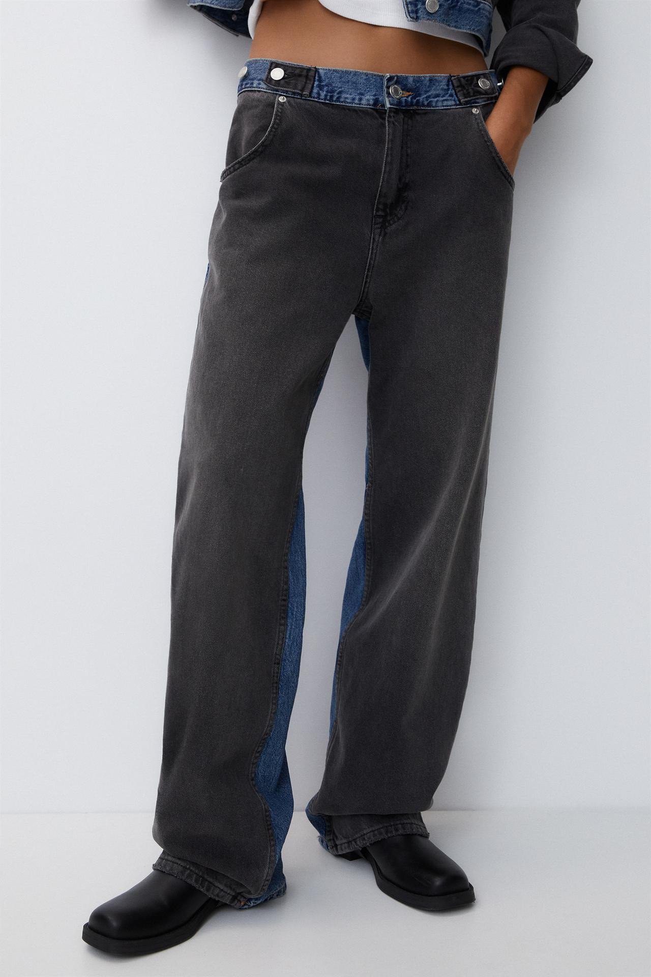 Contrast baggy jeans with an adjustable waist | PULL and BEAR UK