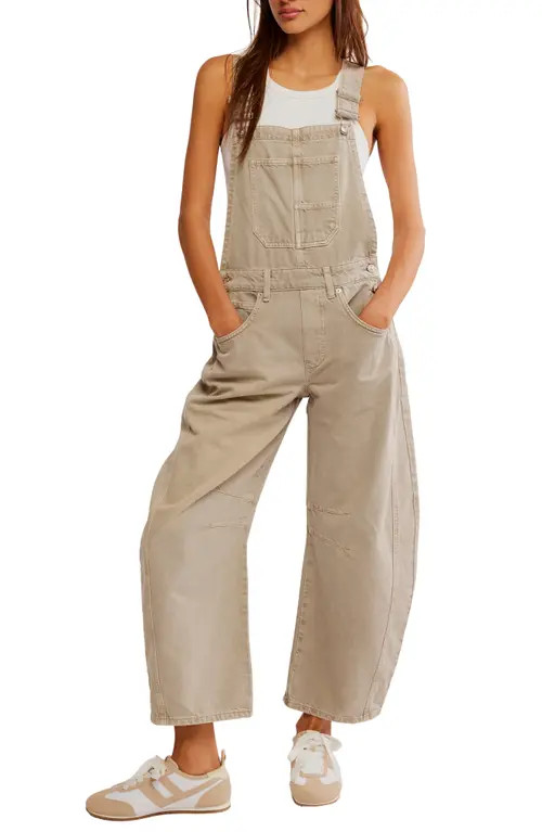 Free People Good Luck Denim Overalls in Cobblestone at Nordstrom, Size X-Large | Nordstrom