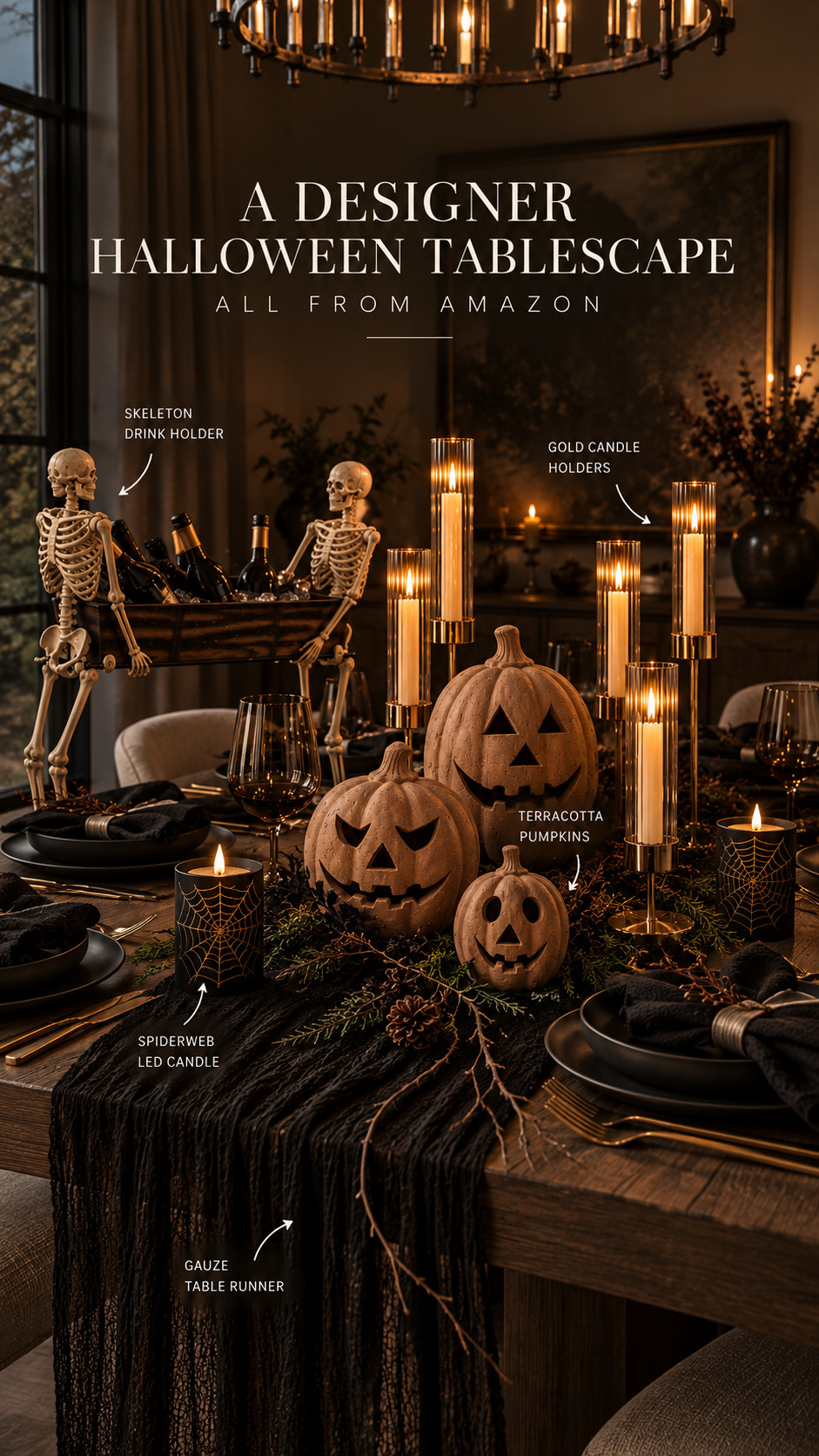 Halloween decor, but make it elevated 🖤 I wanted this tablescape to feel moody, sophisticated, and a little spooky without going over the top. 

Everything is from Amazon and can easily be mixed into your existing fall decor!

#HalloweenDecor #AmazonHalloween #HalloweenTablescape #AmazonFinds #FallDecor #TableSetting #HalloweenHome #AmazonHome 

 #LTKSeasonal #LTKHome