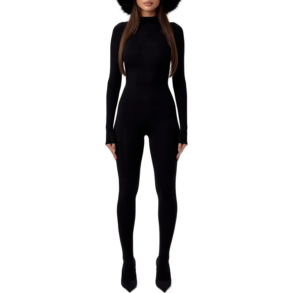 Naked Wardrobe Long Sleeve Closed Toe Jumpsuit in Black at Nordstrom, Size Large | Nordstrom