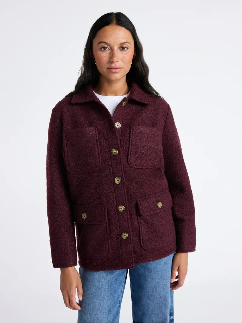 Time and Tru Women's Boucle Utility Shacket, Midweight, Sizes XS-XXXL | Walmart (US)