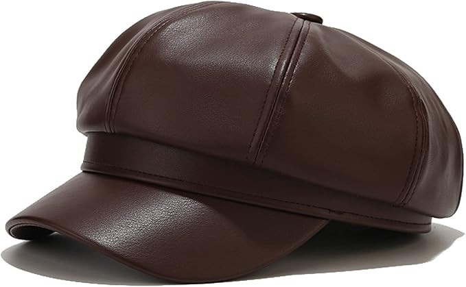Voilipex Womens PU Leather Newsboy Cap 8 Panel Paperboy Newsie Cap Bakerboy Beret Cabbie Hat | Amazon (US)