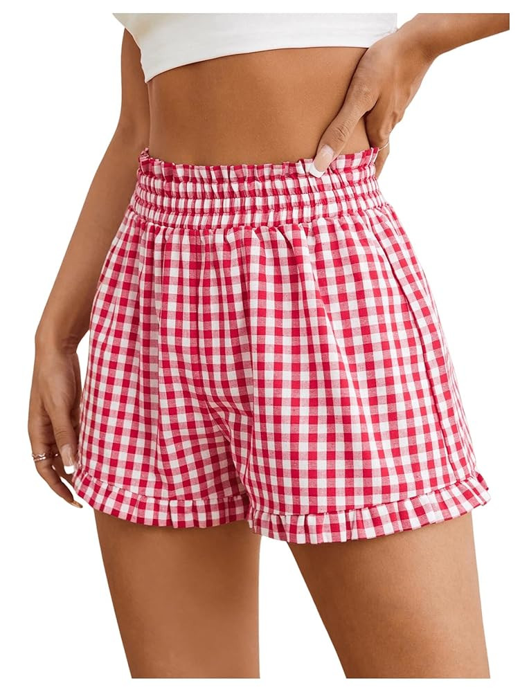 Milumia Women's Plaid Paperbag High Waist Ruffle Hem Casual Shorts | Amazon (US)