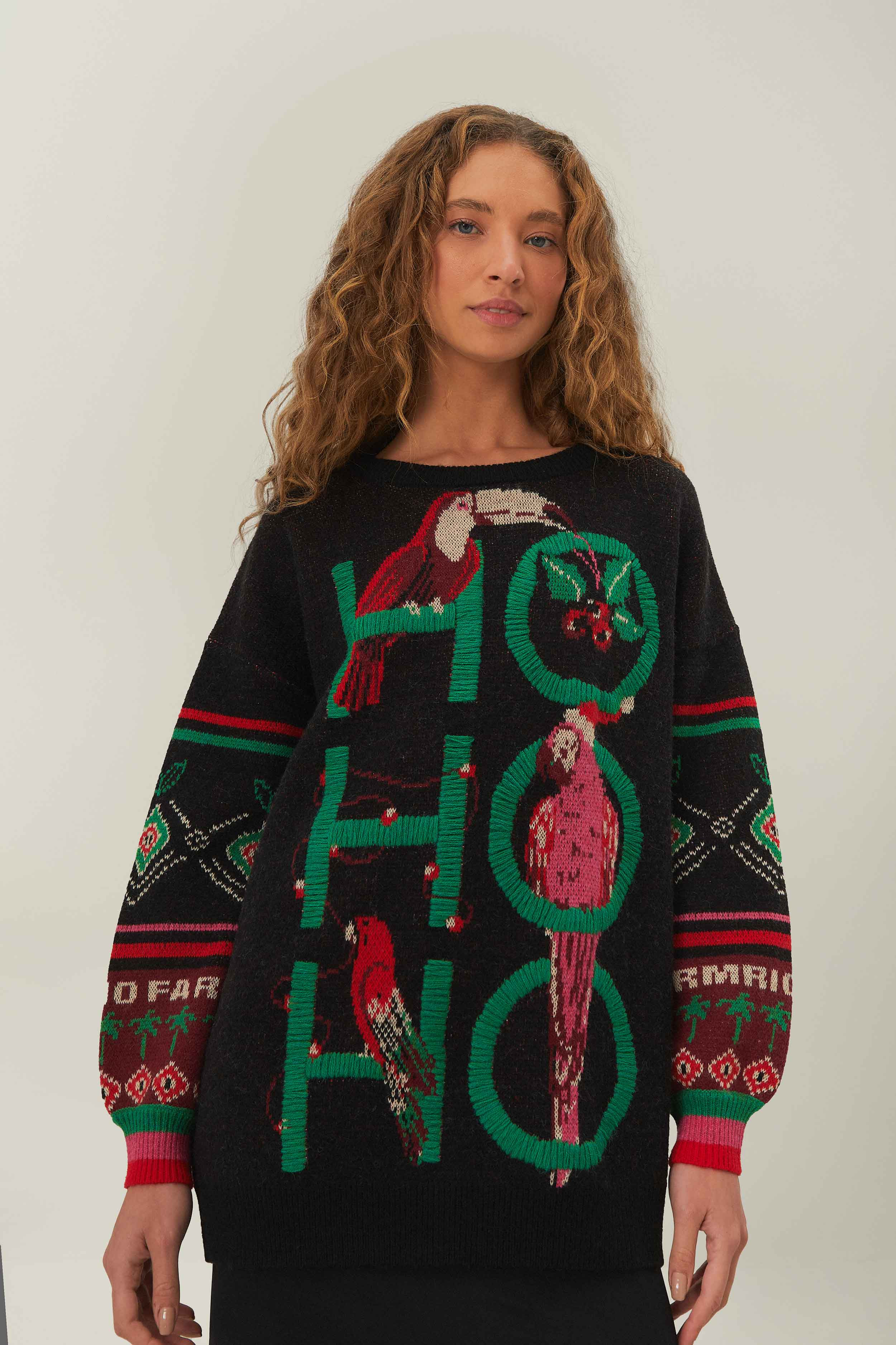 Black Hohoho Knit Sweater | FarmRio (US)