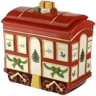 Spode Christmas Tree Cookie Jar with Lid, 8.5" Ceramic Holiday Train Car Dish for Cookies, Candy,... | Amazon (US)
