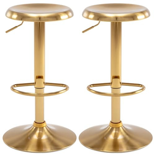 Brage Living Adjustable Bar Stools Set of 2, Swivel Round Metal Airlift Barstools, Backless Counter Height Bar Chairs for Kitchen Dining Room Pub Cafe (Gold) | Amazon (US)