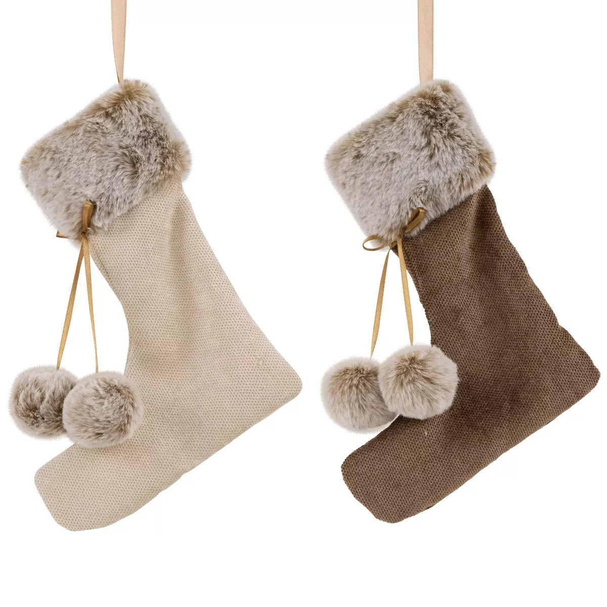 Northlight Plush Stockings Christmas Ornaments -  7.5" - Beige and Brown - Set of 2 | Target