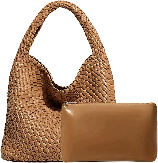 Women Vegan Leather Hand-Woven Tote Handbag Fashion Shoulder Top-handle Bag All-Match Underarm Ba... | Amazon (US)