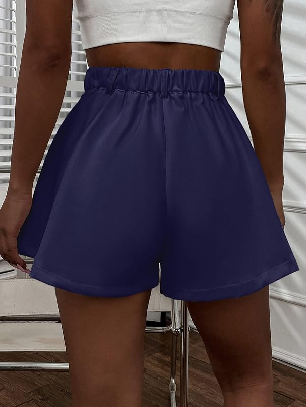 Floerns Women's Solid High Waisted Wide Leg Casual Pleated Shorts with Pocket | Amazon (US)