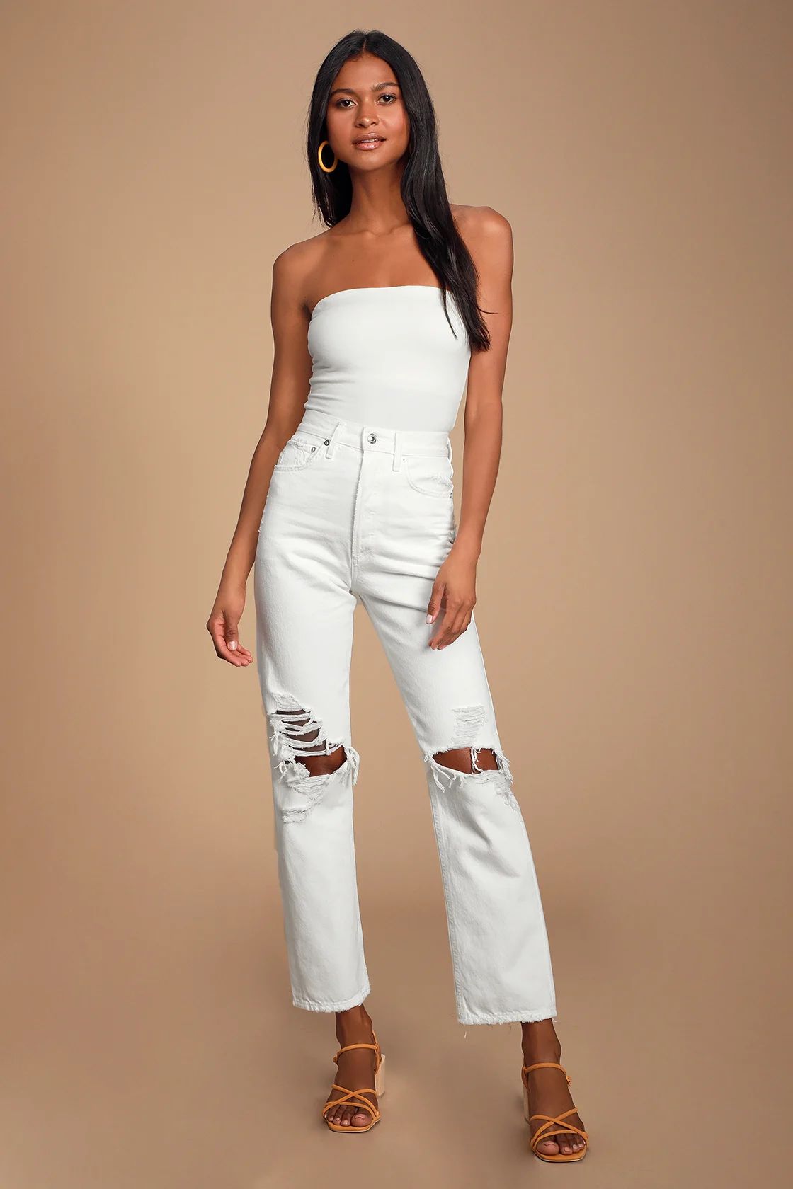 90's Mid Rise White Loose Fit Distressed Jeans | Lulus