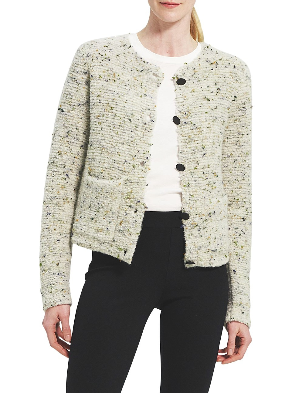 Women's Tweed Bouclé Cardigan - Evergreen Multi - Size Medium | Saks Fifth Avenue
