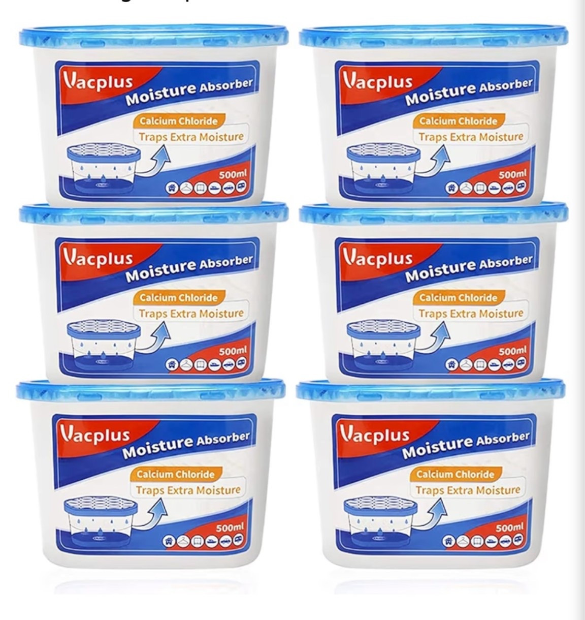Vacplus Moisture Absorbers 6 Pack, Portable Humidity Absorber Boxes for Your Bathroom, Closet & Car, Dehumidifier with Fragrance Free, 10.5 Oz