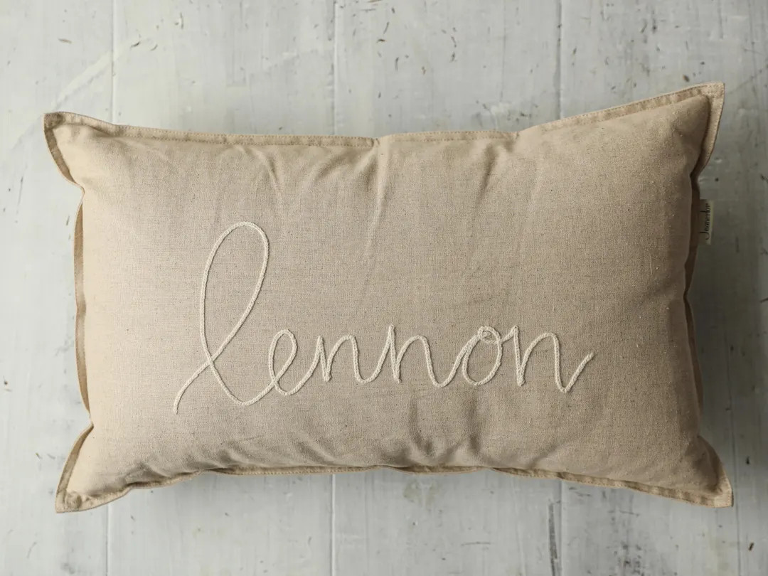 Custom Embroidered Linen Lumbar Pillow for Nursery, Toddler Bed, Bedroom | Personalized Decoratio... | Etsy (US)