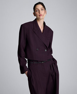 Kenneth Cole Women’s Cropped Pinstripe Double Breasted Blazer - Macy's | Macy's