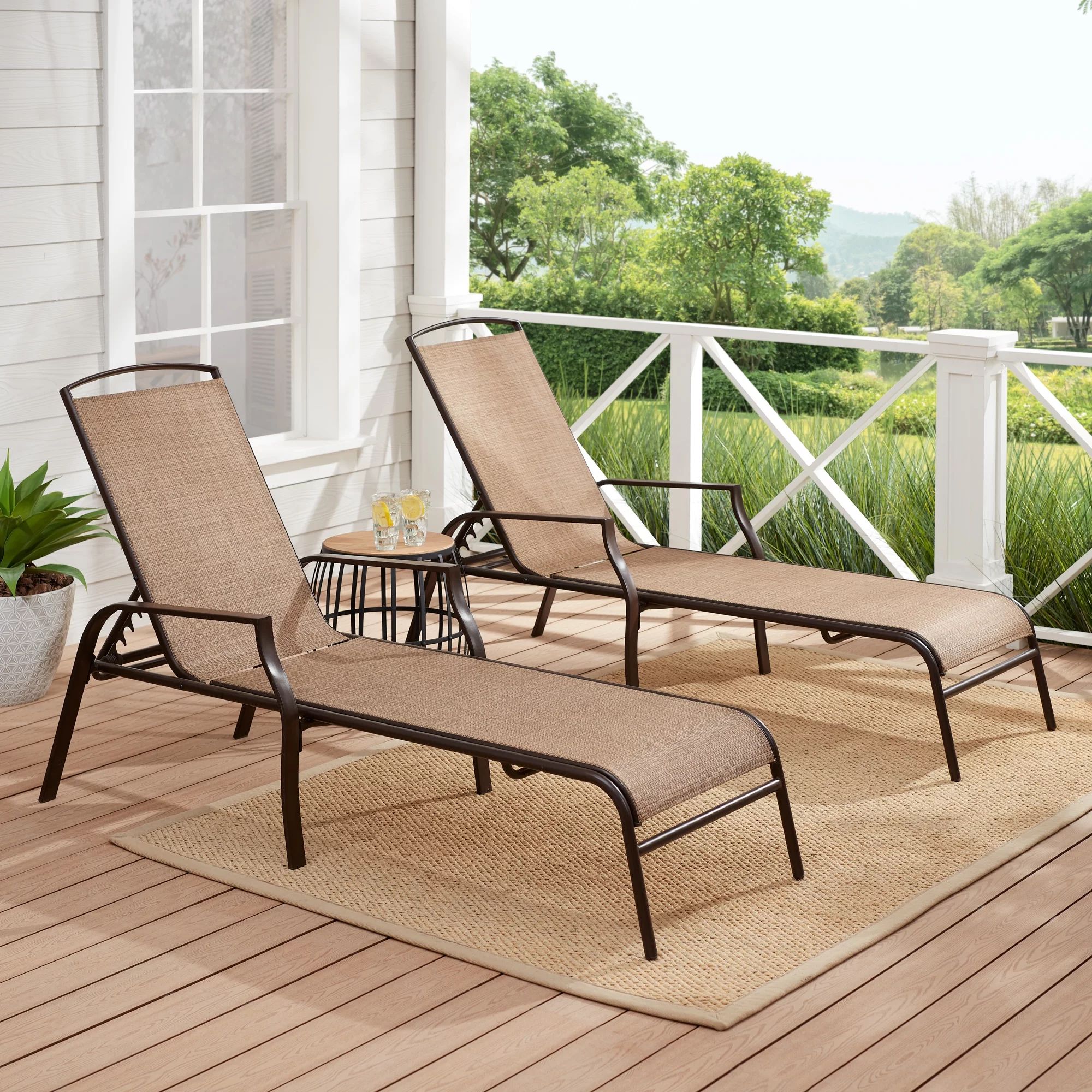 Mainstays Sand Dune Reclining Steel Outdoor Chaise Lounge - Set of 2, Beige/Black | Walmart (US)