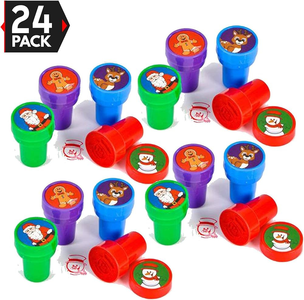 24 Christmas Assorted Bright Colored Plastic Stamps - Self Ink Christmas Stampers - Fun Gift, Par... | Amazon (US)