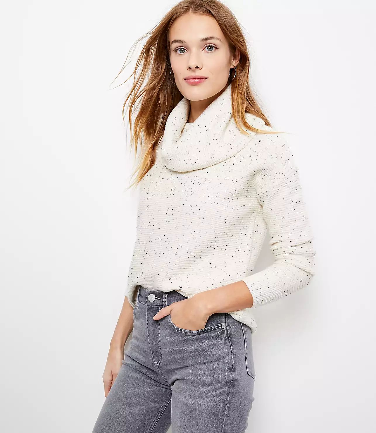 Flecked Cowl Neck Tunic Sweater | LOFT