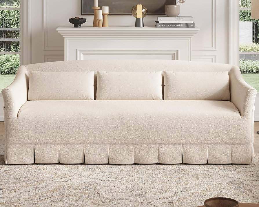 Fadware 82” Slipcovered Sofa Couch, Modern 3 Seater Sofa with Suppleness Armrests, Teddy Fleece... | Amazon (US)