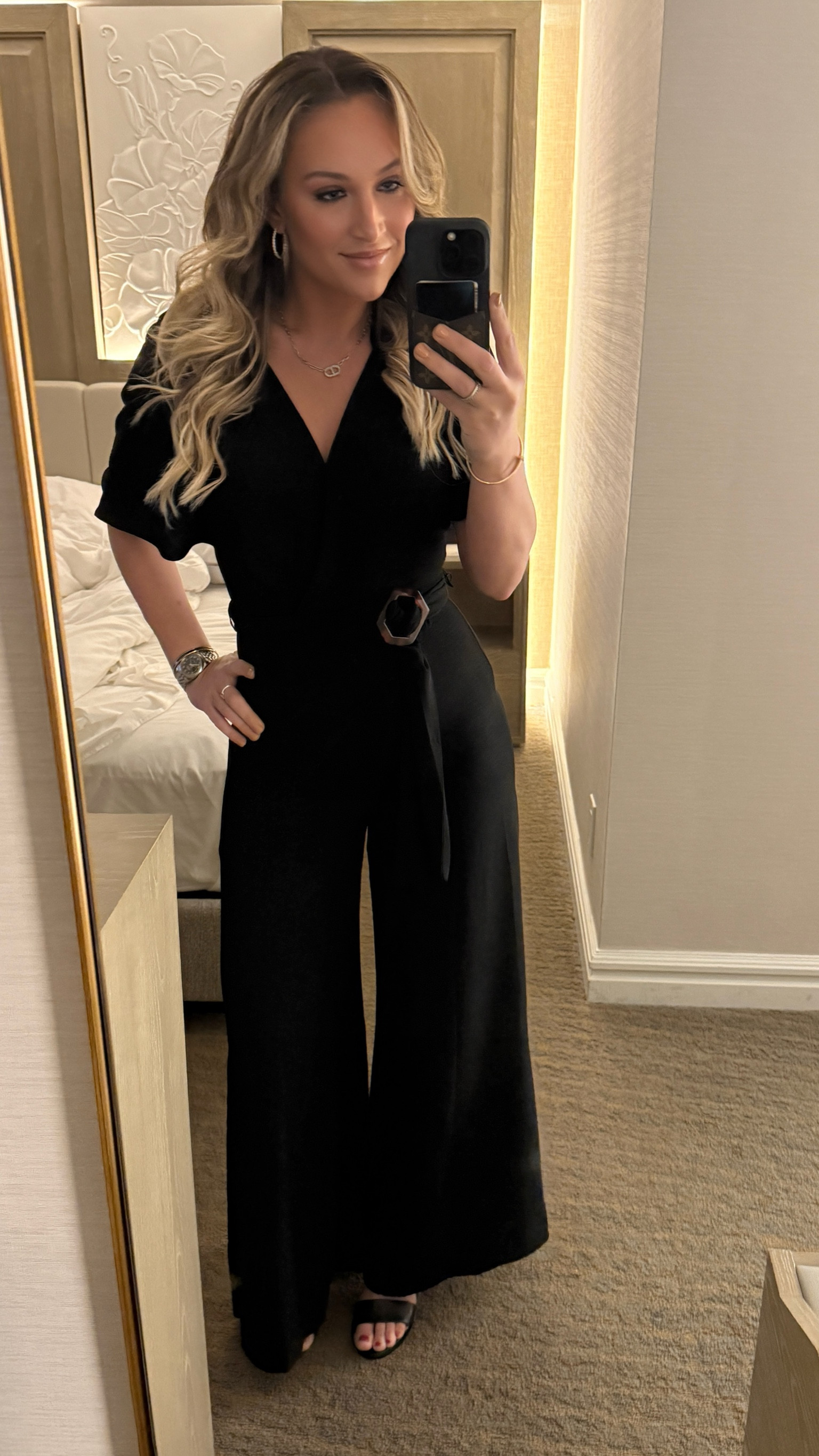 Black #jumpsuit for tonight’s game in Philadelphia! Cute #tortoise buckle on the belt! Very comfortable! Also have in navy and it is marked way down! #blackjumpsuit #blackoutfit 

#LTKWorkwear #LTKSaleAlert #LTKFindsUnder50