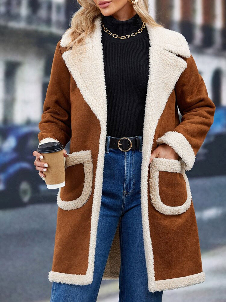 SHEIN Dual Pocket Sherpa Lined Coat | SHEIN