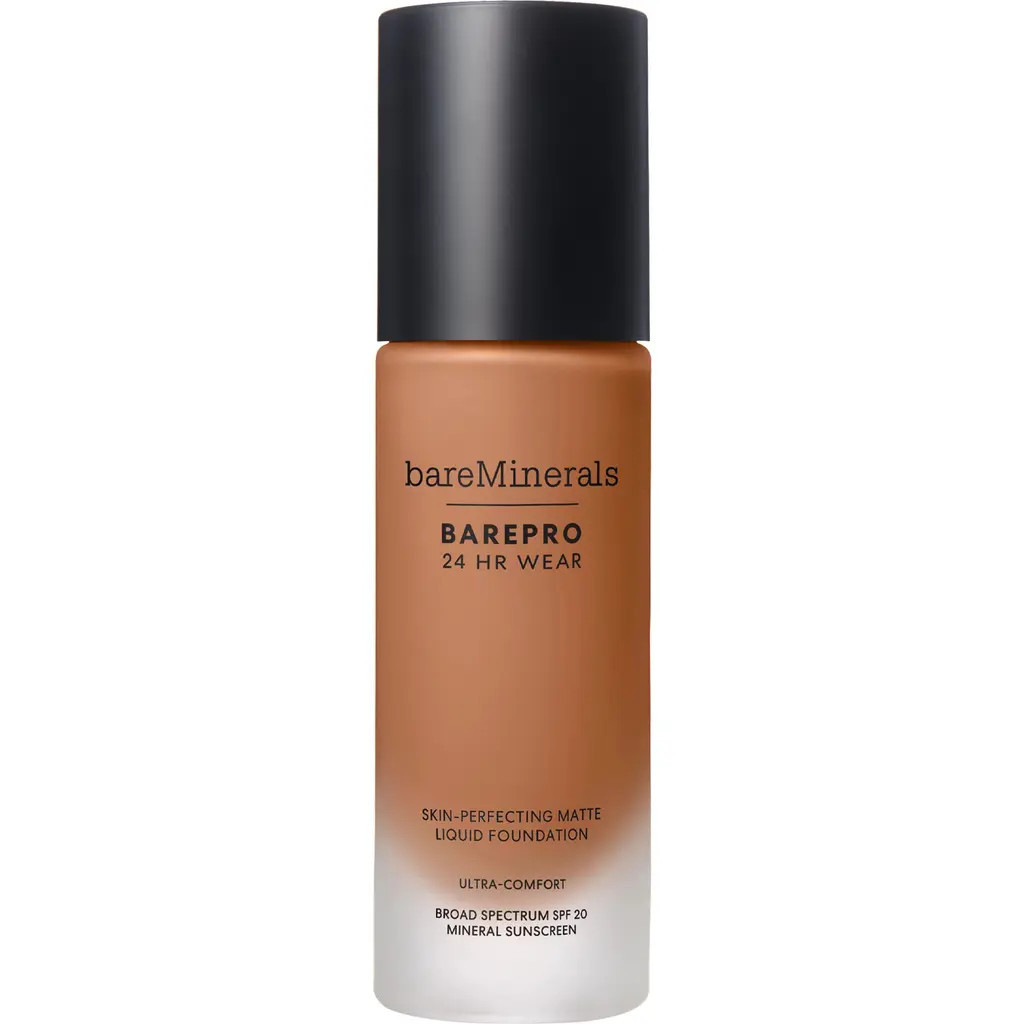 bareMinerals® BAREPRO 24HR Wear Skin-Perfecting Matte Liquid Foundation Mineral SPF 20 PA++ in Medium Deep 45 Neutral at Nordstrom | Nordstrom