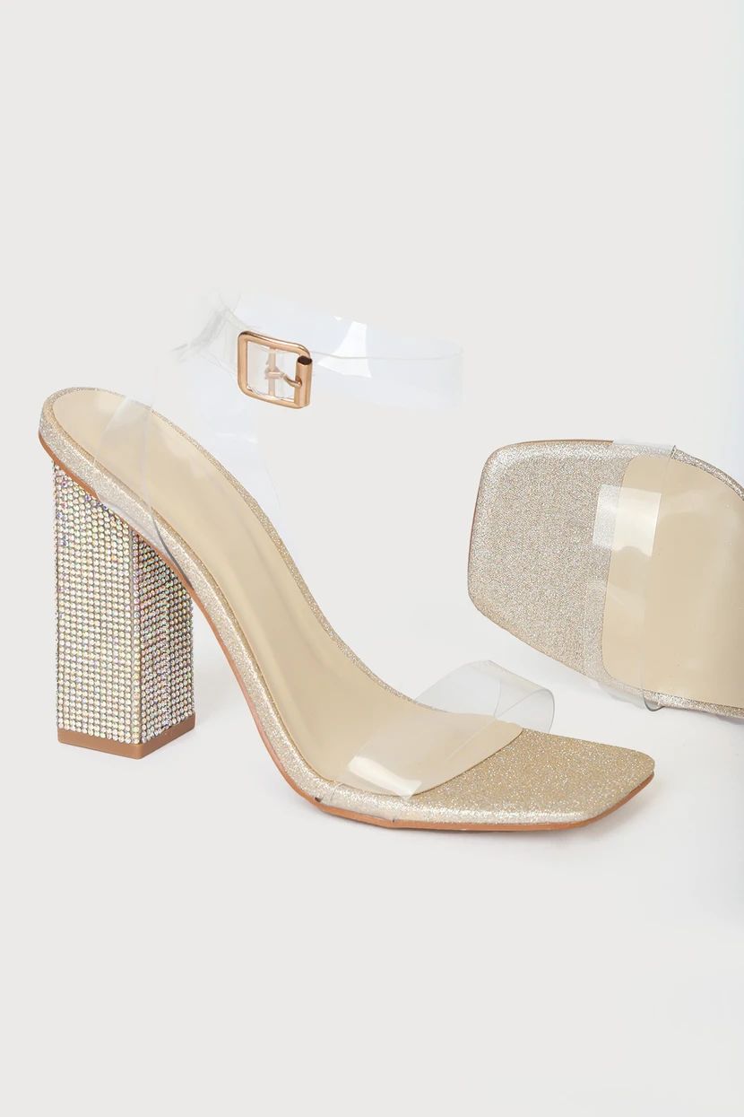 Damiyah Champagne Glitter Clear High Heel Sandals | Lulus (US)