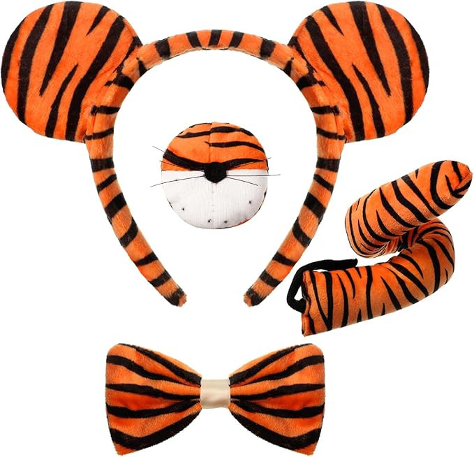 Aoriher 4 Pcs Kids Tiger Costume Kits Tiger Ear Headband Tail Nose Bow Tie Tiger Animal Fancy Cos... | Amazon (US)