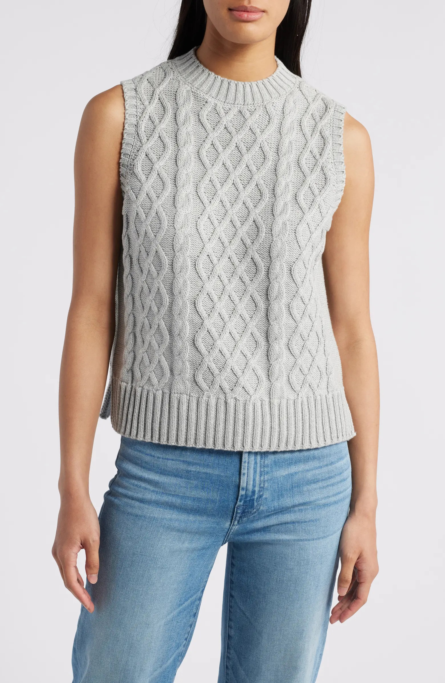 Caslon® Cable Knit Pima Cotton Sweater Vest | Nordstrom | Nordstrom