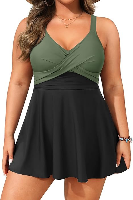 Aqua Eve Plus Size Swim Dress - Two Piece Tankini Swimsuit Tummy Control Bathing Suit with Shorts... | Amazon (US)