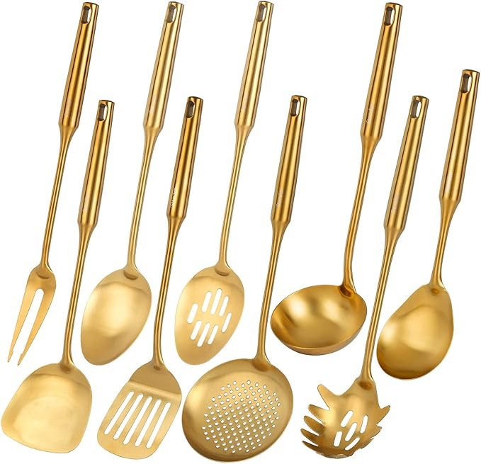 Gold Kitchen Utensils Set, Standcn 9 PCS 304 Stainless Steel All Metal Cooking Tools with Meat Fo... | Amazon (US)