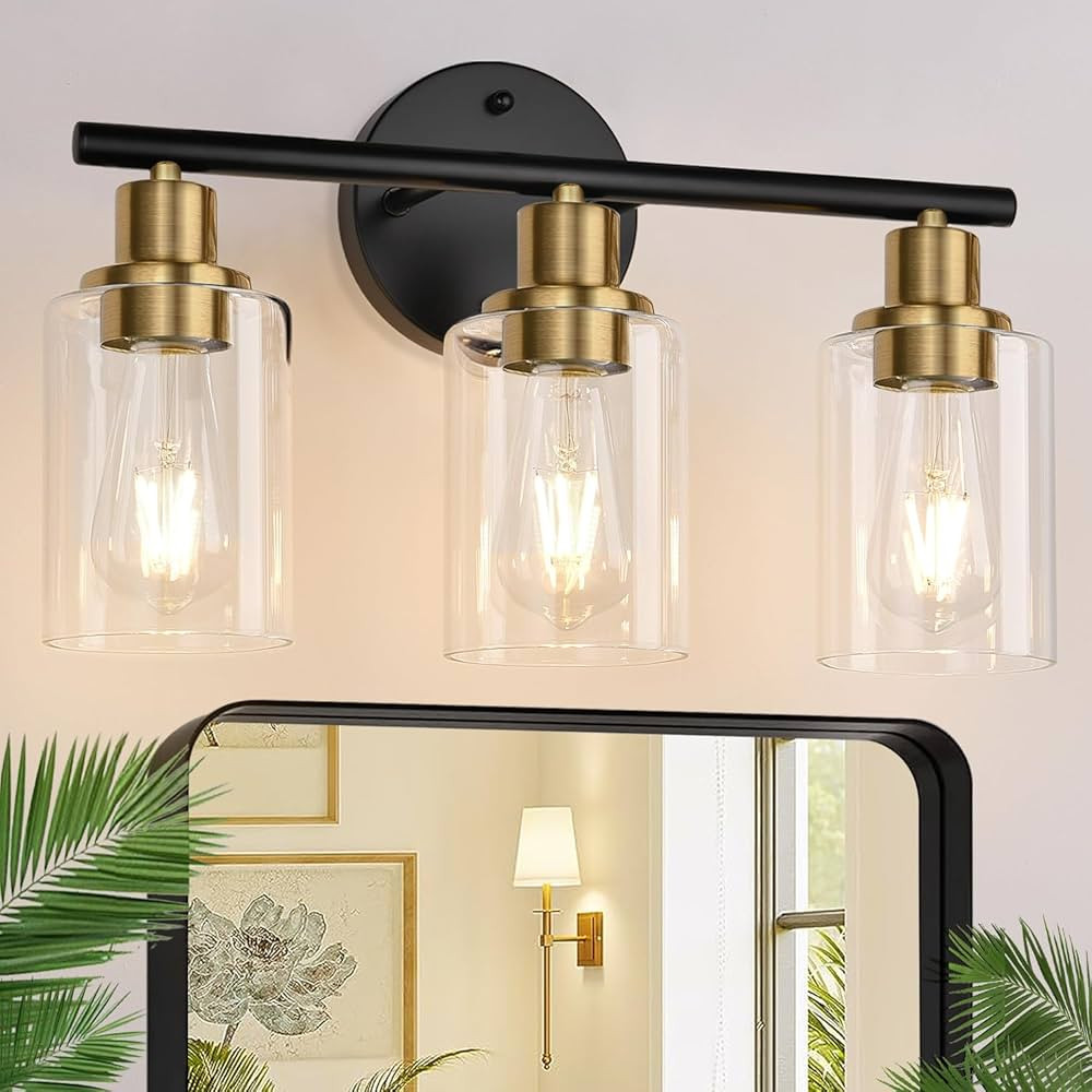 3-Light Bathroom Light Fixtures, Black and Gold Bathroom Wall Lights, Modern Bathroom Vanity Ligh... | Amazon (US)