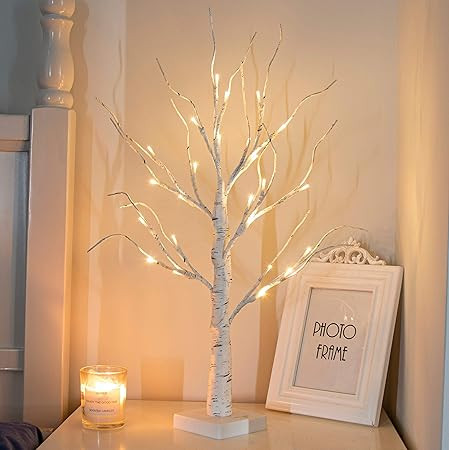 PEIDUO 24” 2FT 24LT Lighted Birch Tree Battery Powered Timer Warm White LED Artificial Branch T... | Amazon (US)