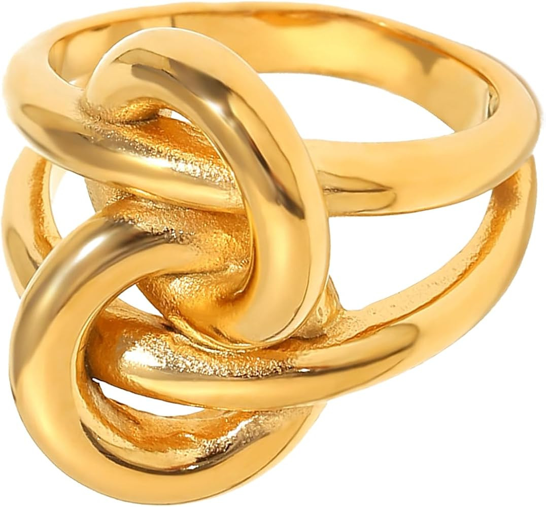 Fashionable Double Layers Geometric Knot Rings 18K Gold Plated Sturdy Stainless Steel Accessory f... | Amazon (US)